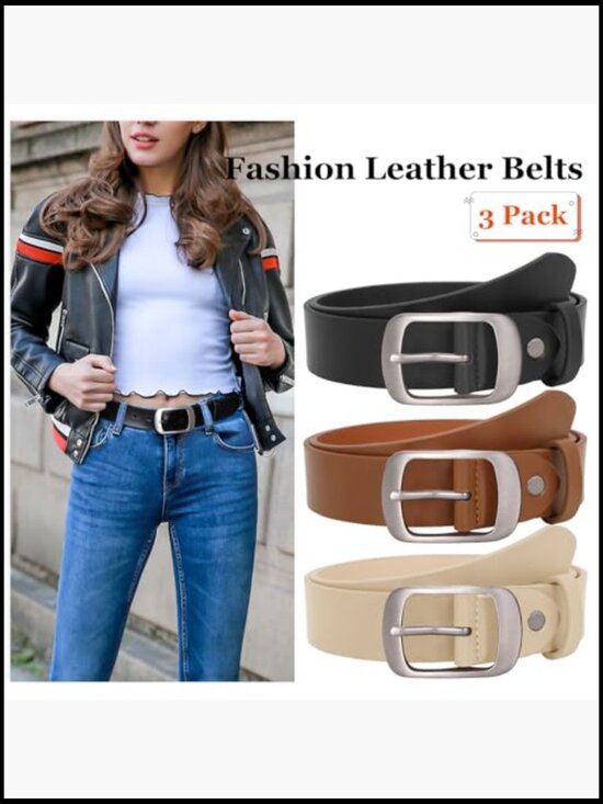 3 Pack Faux Leather Waist Belts with Elegant Buckle Women main image 5